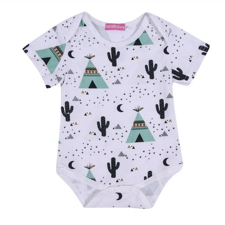 

Baby Boys Girls Casual Romper Pineapples/Cactus Tent Print Jumpsuit One-piece Short Sleeve Summer Clothes