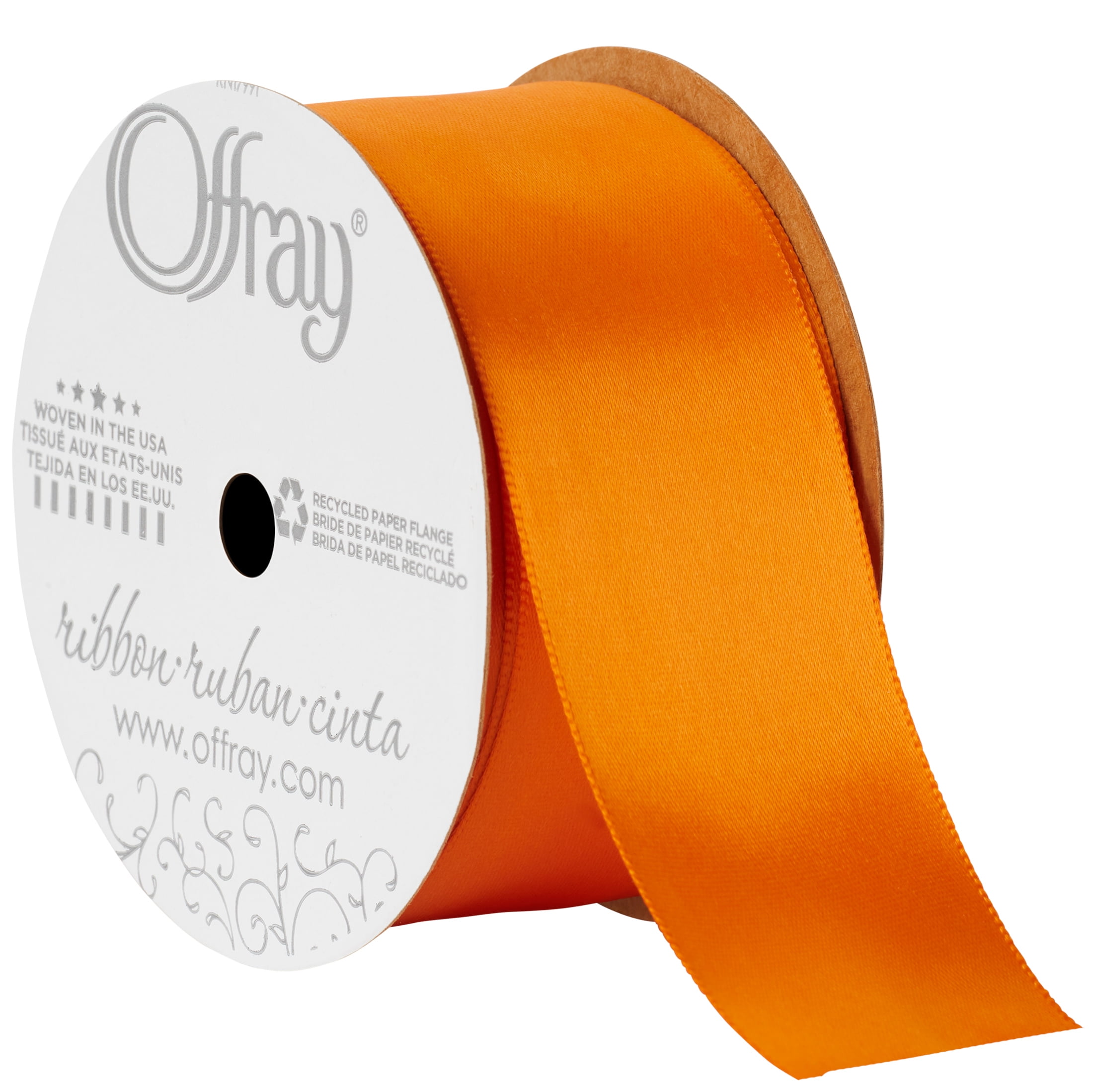Offray Ribbon, Torrid Orange 1 1/2 inch Single Face Satin Polyester Ribbon, 12 feet