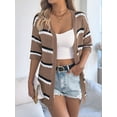 thumbnail image 4 of Women Knitted Crochet Cardigan Short Sleeve Sweater Casual Loose Comfy Light-Weight Kimonos Top Coffee Color S, 4 of 7