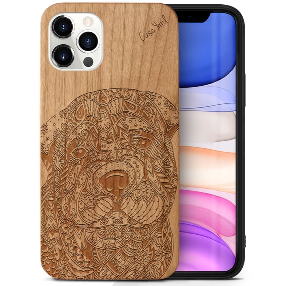 Case Yard Wooden Case Outside Soft TPU Silicone, Slim Fit Shockproof Wood Protective Phone Cover for Girls Boys Men and Women, Supports Wireless Charging Sad Dog Design case for iPhone-11-Pro-Max