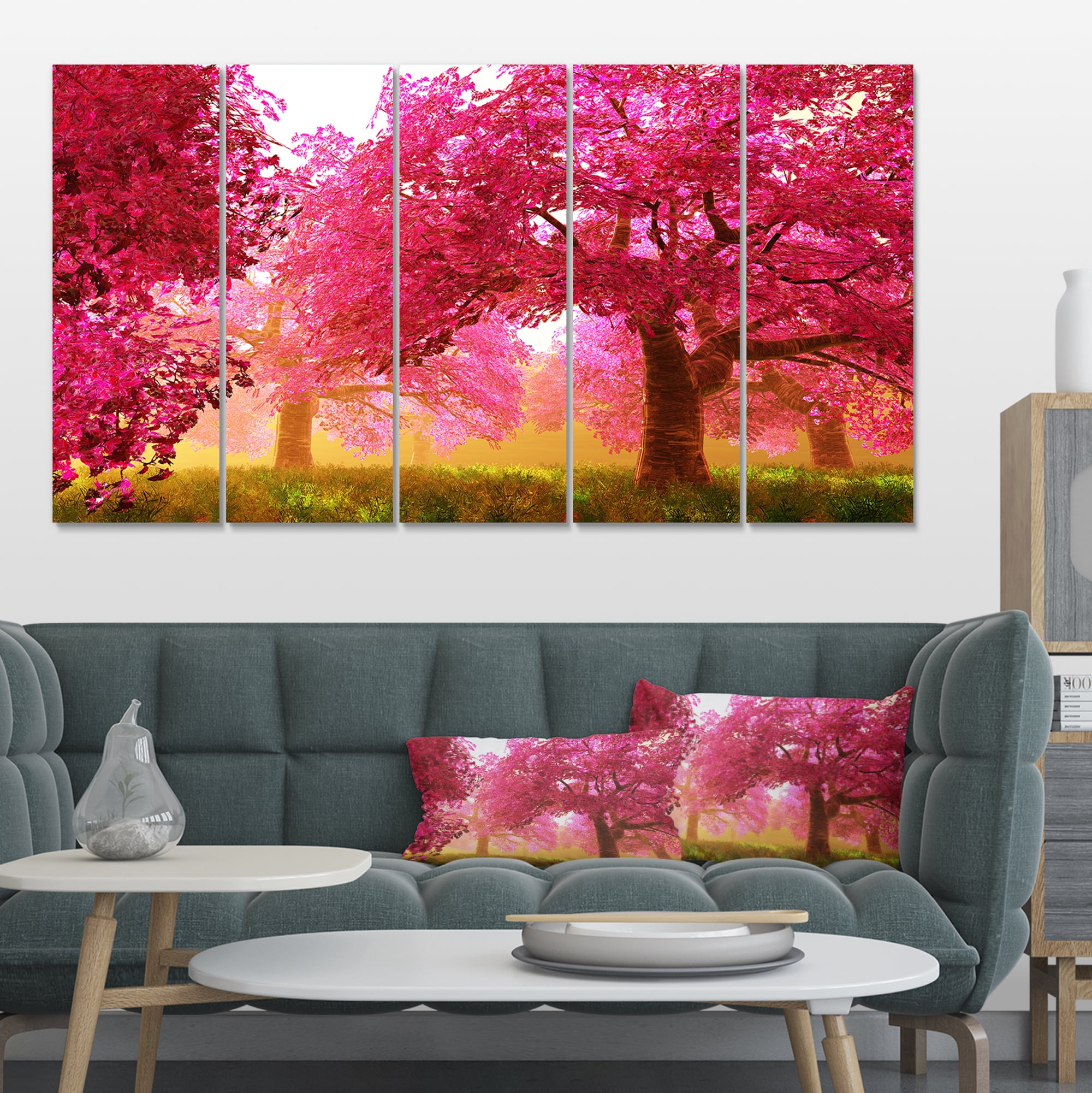 Designart 'Mysterious Red Cherry Blossoms ' Large Landscape Canvas Art