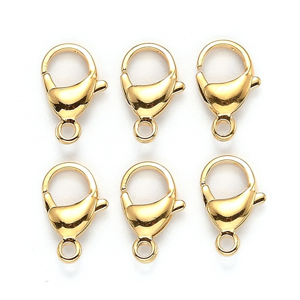 100pcs 2 colors 304 Stainless Steel Lobster Claw Clasps golden & Stainless Steel color 16x10.5x4.7mm Hole: 2.2mm 50pcs/color