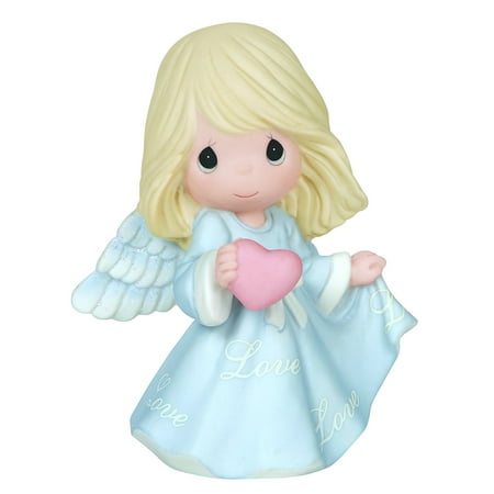 Bisque Angel Figurines , Love Angel, Bisque Porcelain Figurine, 144021, In a gown of pale blue, this angel clutches a heart to share a message of heaven's greatest blessing –.., By Precious Moments ()