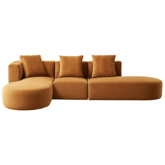 Ashcroft Furniture Orby  Velvet Sectional Sofa Left Facing