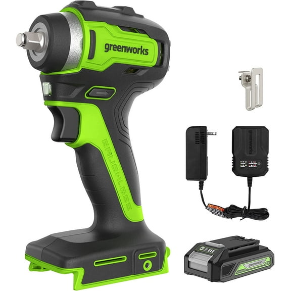 Greenworks 24V 3/8" Brushless Cordless Impact Wrench, 2.0Ah Battery & Compact Charger 3808102