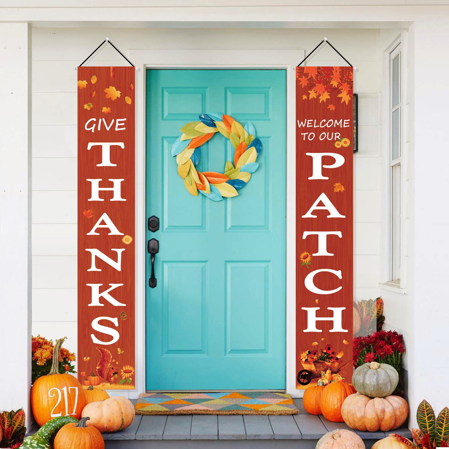 Fall Thanksgiving Porch Banner Decorations Give Thangks to Our