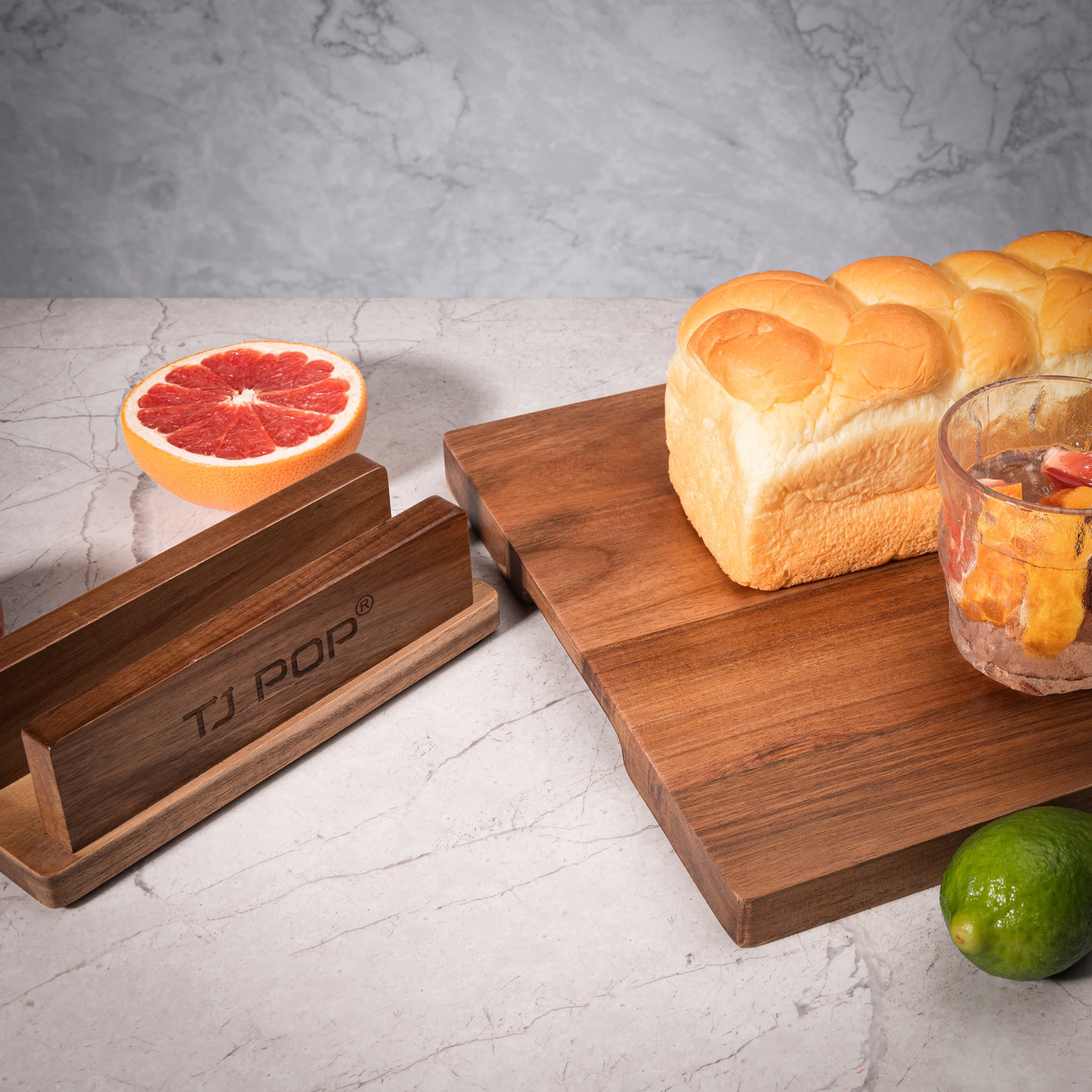TJ POP Acacia Wood Chopping Board for Kitchen, Premium Wooden Cutting Board with Stand Organizer and Built-in Handles, 16 X 12 X 1 in