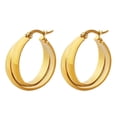 thumbnail image 1 of Pendientes en forma de U, pendientes dobles con personalidad de acero titanio, dorado, 1 of 4