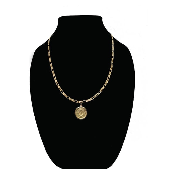 14k Bonded Gold Figaro Chain with Mayan Coin Pendant, Best Unisex Christmas Gift for Women, Men, Mother, Father, Girlfriend, Boyfriend, Her, Him, 14k Necklace with Charm, Best jewelry Gifts
