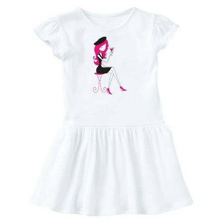 

Inktastic French Girl Fashion Girl Pink Hair High Heels Gift Toddler Girl Dress