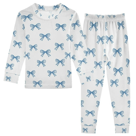 joogoo Bows Blue 2 Piece Long Sleeve Tee and Pants Cotton Pajama Set 5Y