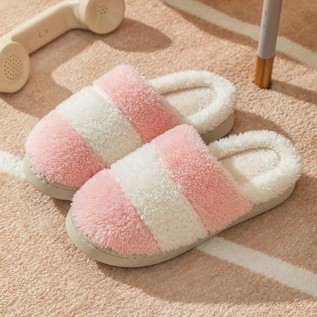 

uikmnh Warm Slippers Winter Couples Women Warm Home Baotou Plush Soft Bottom Comfortable Solid Color Flat Cotton Mop 8.5