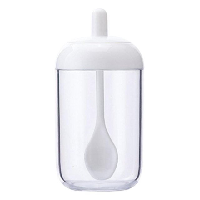 Tarro Plástico para Condimentos Especias Pimienta Botella Condimentos Con Cuchara (Blanco)