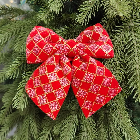 Lunxisen 4 Pcs Large Plush Velvet Bows Christmas Bow Tree Topper for Christmas Tree Decoration Door Window Decor