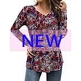 thumbnail image 3 of FOLUNSI Casual Floral Henley Shirt Knit - V-Neck Short Sleeve Blouse - M-4X, 3 of 7