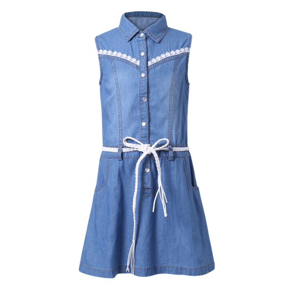 Richie House Girls' Denim Dress with Belt RH2125