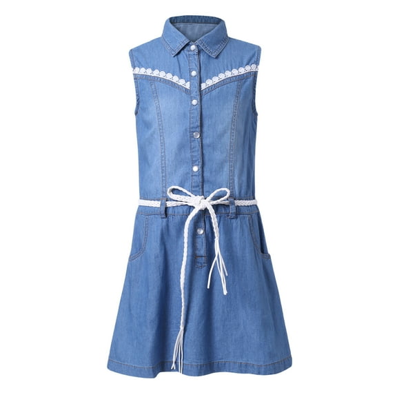 Richie House Girls' Denim Dress with Belt RH2125