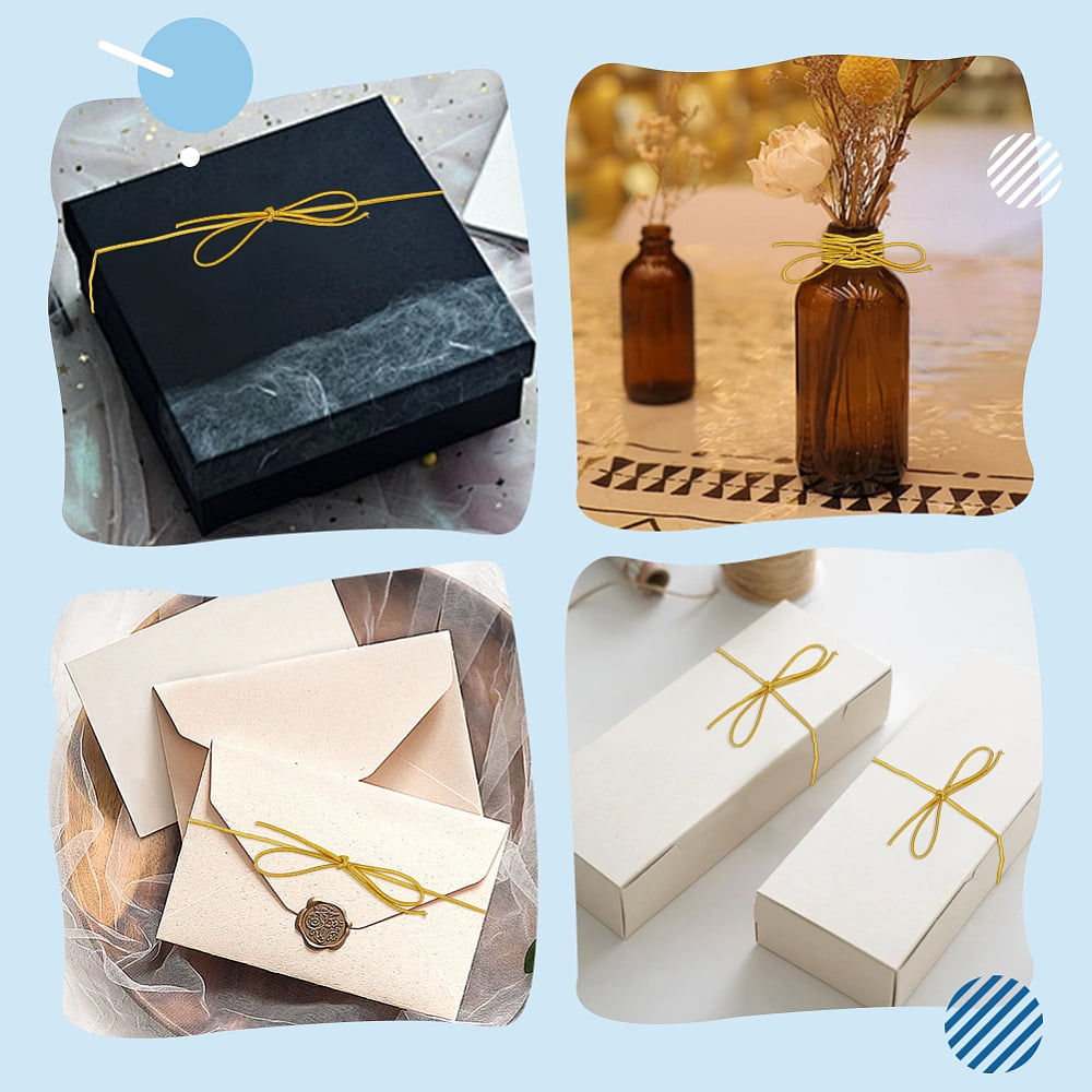 220 Pcs Elastic Bows for Gifts Boxes 4 Inches Small Golden Stretch Loops with Pre-Tied Bows Elastic Ribbon Cord Strings for Gifts Boxes Bags Crafts