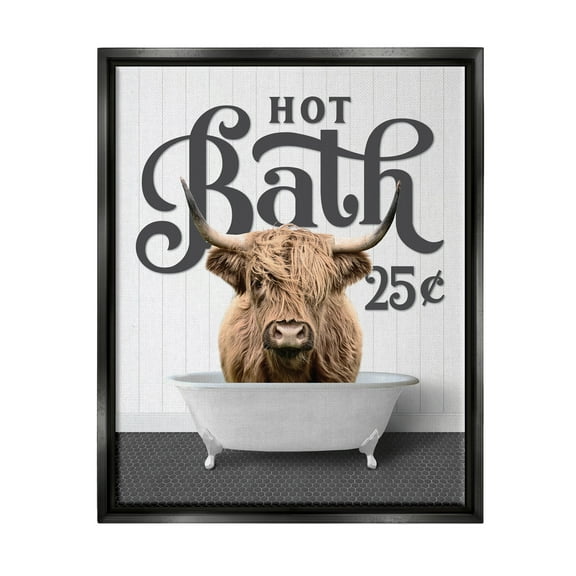 Stupell Industries Vintage Highland Cow Bath Animals & Insects Painting Black Floater Framed Art Print Wall Art, 17 x 21