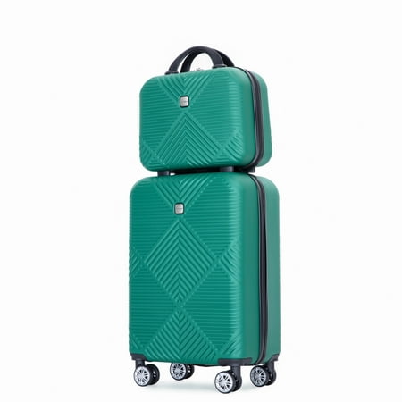 tripcomp luggage sets 2 piece suitcase set (14/20/)hardside suitcase with spinner wheels lightweight carry on luggage(dark green)