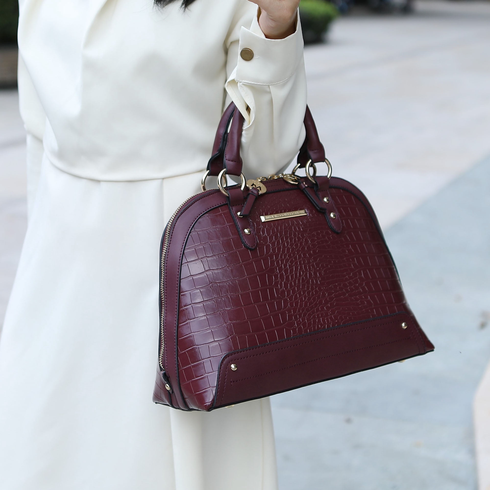 MKF Collection Nora Women's Satchel Bag With Wristlet Wallet, Croco Vegan Leather Purses and Handbags Set by Mia K.