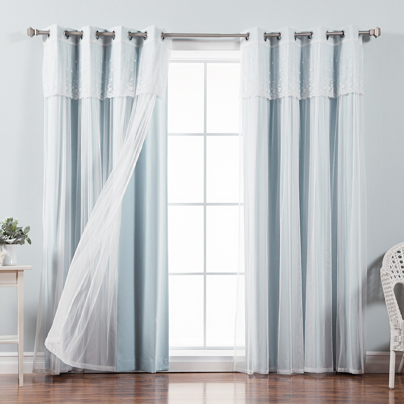 Best Home Fashion Mix & Match Tulle Blackout Curtain With Attached ...