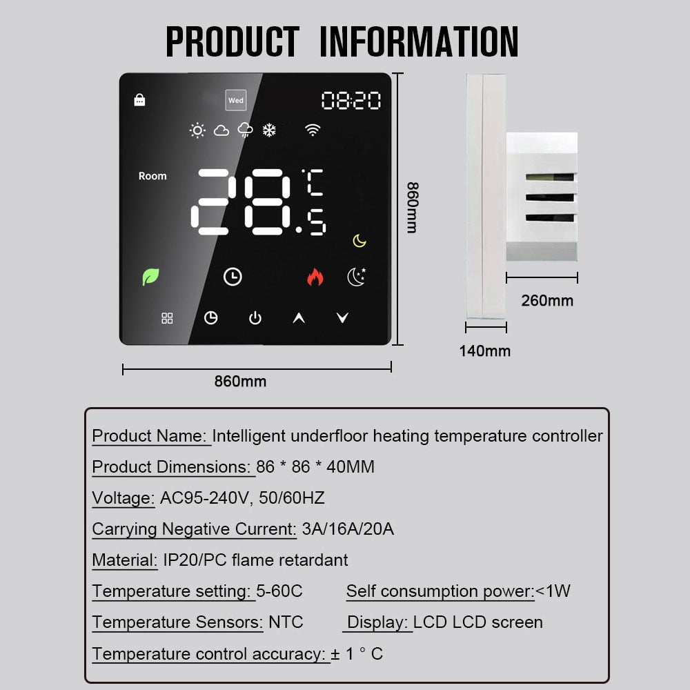 Heating Tuya Wifi LCD Display Intelligent Temperature Controller Electric Water Heating Device Thermostat Weekly Programmable Cellphone APP Remotely Control