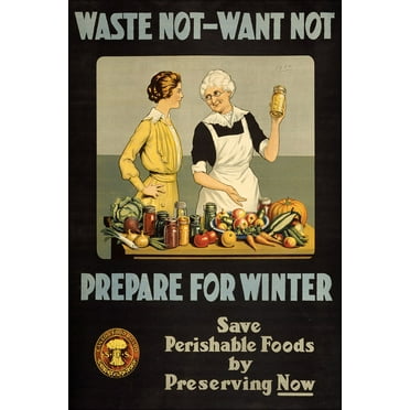 24"x36" Gallery Poster, Waste not want not WWI propaganda poster 1914-1918