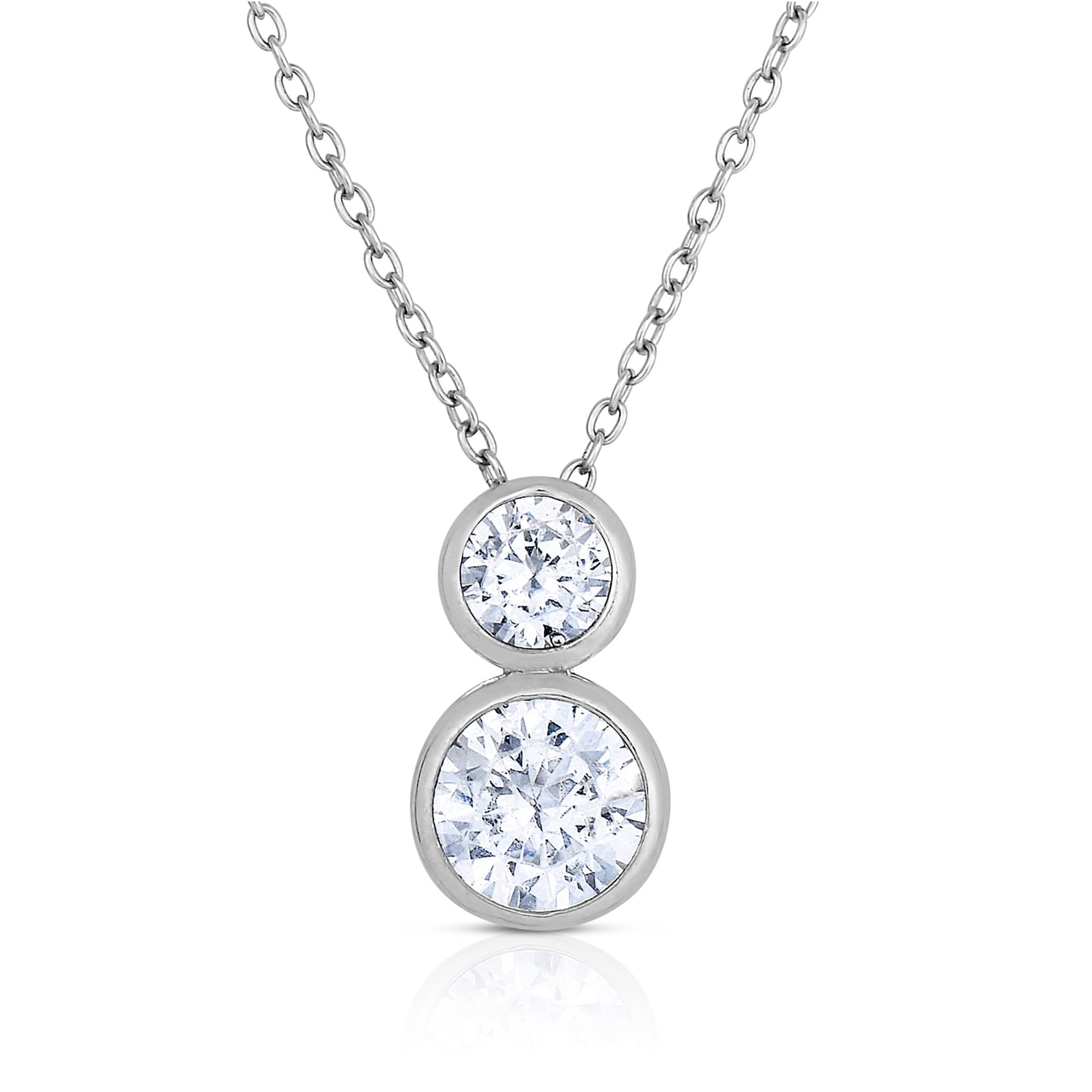 Tilo Jewelry 925 Sterling Silver & Large Double Cubic Zirconia CZ Pendant Necklace - 18 Inch