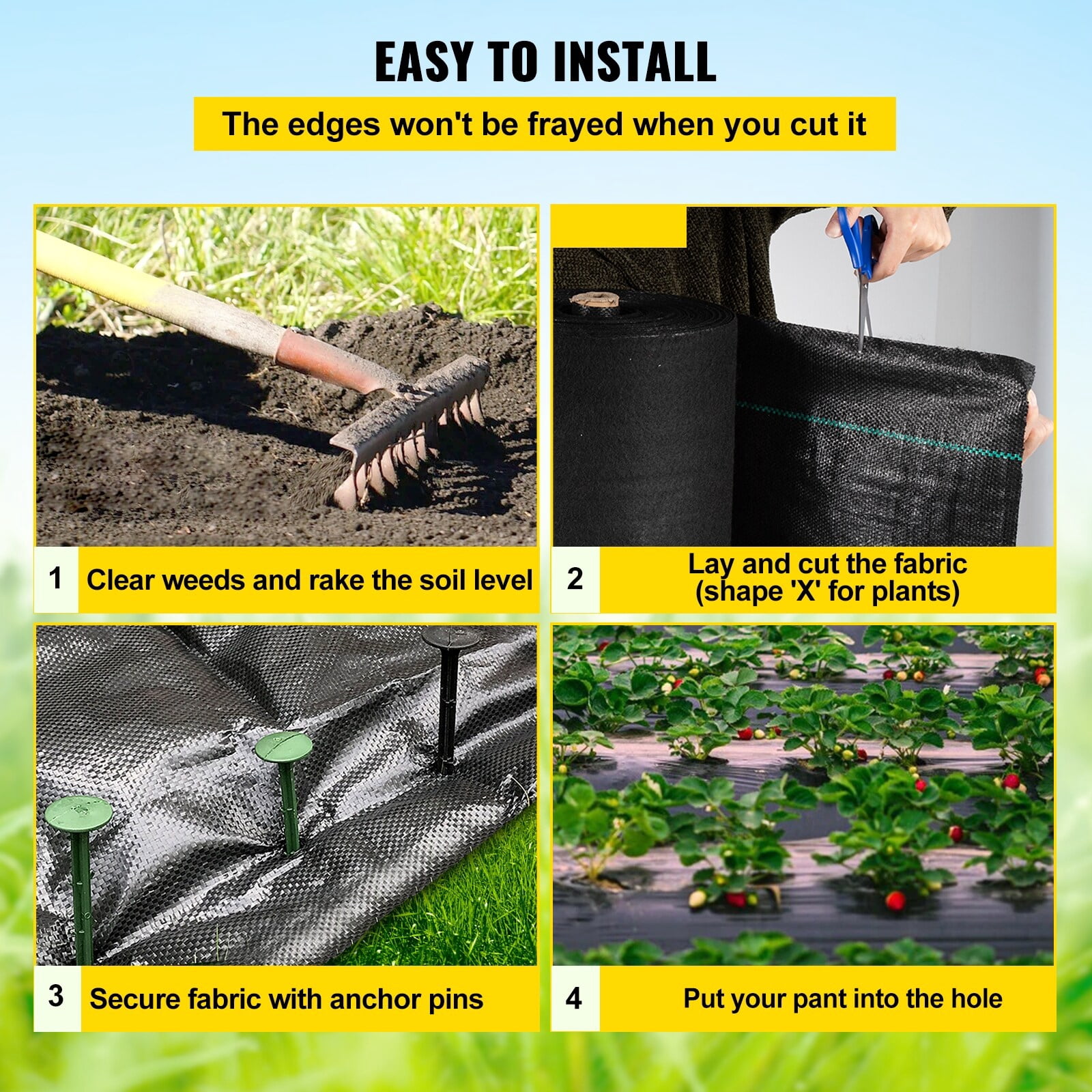 VEVOR Woven Ground Cover Weed Barrier 5.8oz Landscape Fabric 4'x 100' Garden Mat 4 x 300 ft
