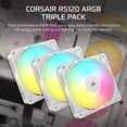 thumbnail image 2 of Ventilador Corsair RS120 ARGB 120 mm PWM 2100 RPM, paquete triple, blanco, 2 of 7