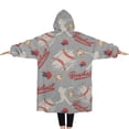 thumbnail image 2 of Oversized Wearable Blanket Hoodie,Baseball Silhouette Pattern Sherpa Blanket Hoodie with Super Pockets,Super Warm Fuzzy Pullover for Women & Men, 2 of 6