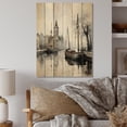 thumbnail image 2 of Designart "Reflections in Monochrome Grey Canal Mood III" Cityscapes Print on Natural Pine Wood, 2 of 5