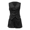 thumbnail image 4 of RMGVDSD Women's Summer 2 Piece Outfits Sleeveless V Neck Button Down Vest High Waisted Shorts Business Work Sets Loose Fit Matching Outfits, 4 of 5