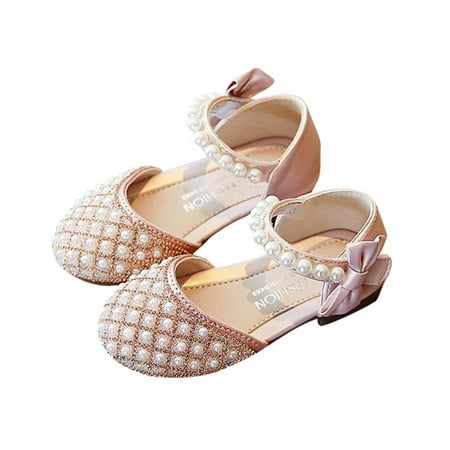 

URMAGIC Girls Toddler/Little Kid Flats Dress Shoes Princess Pearls Bow Girl Glitter Party Wedding Sandals