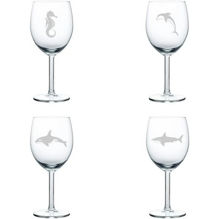 Set of 4 Wine Glass Gift Sea Ocean Life Collection Two (10 oz)