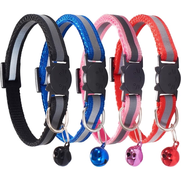 Cat Collars with Bell, Breakaway Cat Collars, Reflective Cat Collars, Nylon Cat Collars with Bell, Collars for Cats (4 Colors)