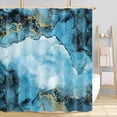 thumbnail image 5 of Blue Gold Marble Shower Curtain, Abstract Modern Colourful Ink Paint Veins Texture Crack Shower Curtain Sets, Fabric 3D Printing Durable Waterproof Bath Curtain with Hooks, 72X72in, 5 of 5