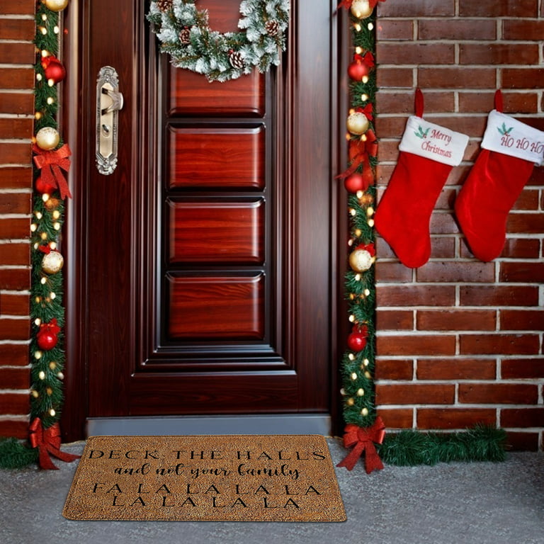 Qisiwole Christmas Door Mat Outdoor Welcome Mat for Front Door, Merry Christmas Doormat with Non-Slip PVC Backing, 24'' x 16'' Coir Winter Doormat for
