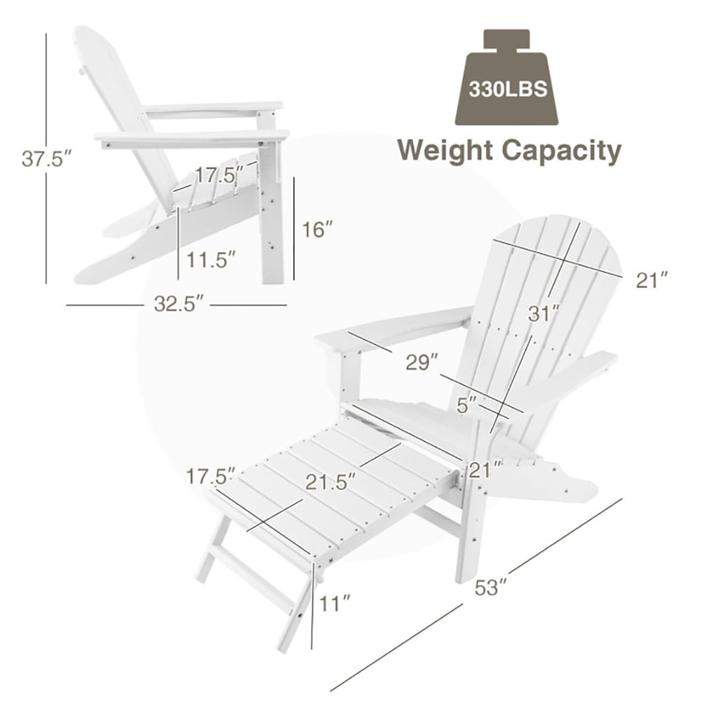 Aimee Lii Patio HDPE Chair with Retractable Ottoman, Outdoor Patio Furniture, White