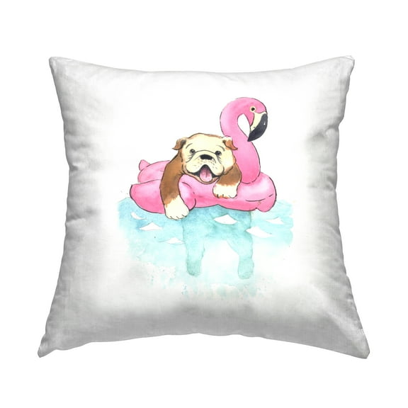 Stupell Industries Bulldog in Pool Float Decorative Printed Throw Pillow Design by Geoff Allen.