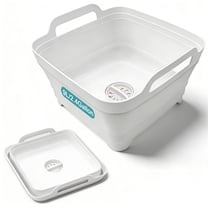 Collapsible Dish Basin, 9L Portable Wash Basin with Drain Plug, Space Saving Foldable Bucket, Kitchen Sink for Camping, Vegetable Washing, RV,White