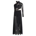 thumbnail image 3 of Raenseen Kids Girls Modern Lyrical Dance Dress One-shoulder Applique Mesh Split Dresses Black 6, 3 of 5