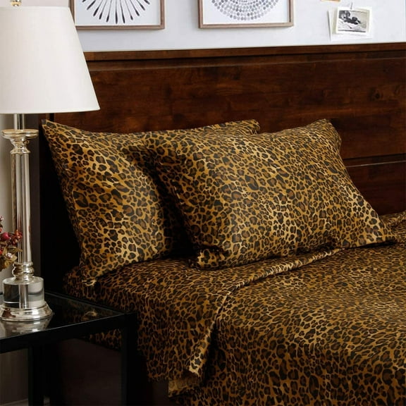 400 Thread Count 4 Piece Quality Sheet Set Deep Pocket 21 Inch 100% Egyptian Cotton Color Leopard Print Size King