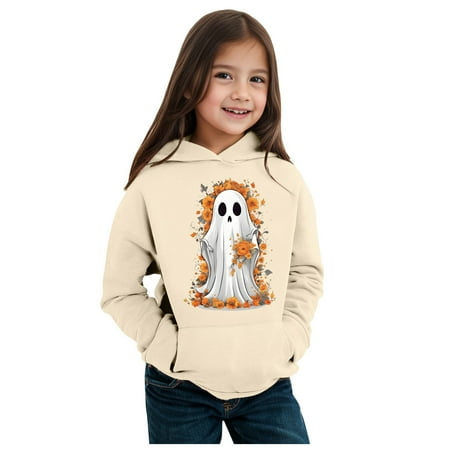 

Child Toddler Boys Girls Halloween Ghost Prints Warm Hoodie Long Sleeve Pullover Tops Kids Sweat