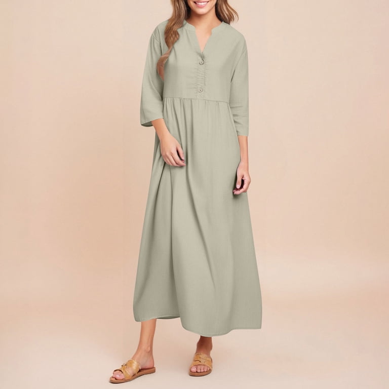 SMihono Women's Summer Cotton Button Down Short Sleeve Maxi Dress with  Pockets Casual Loose V-Neck Plus Size Flowy High Waist Dresses White XXL