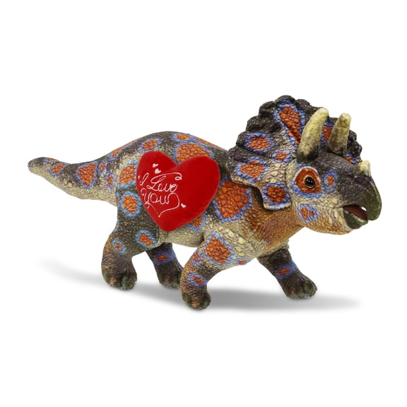 DolliBu I Love You Plush Wild Collection Triceratops Dinosaur - Cute Stuffed Animal Dinosaur with Red Heart Plush for Valentines, Anniversary, Romantic Date, Boyfriend, or Girlfriend Gift - 17 Inches