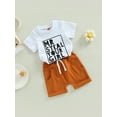 thumbnail image 3 of LMLYSoH Toddler Boys Summer 2pcs Outfits Letter Print Short Sleeve T-shirt and Stretch Casual Shorts Set, 3 of 8