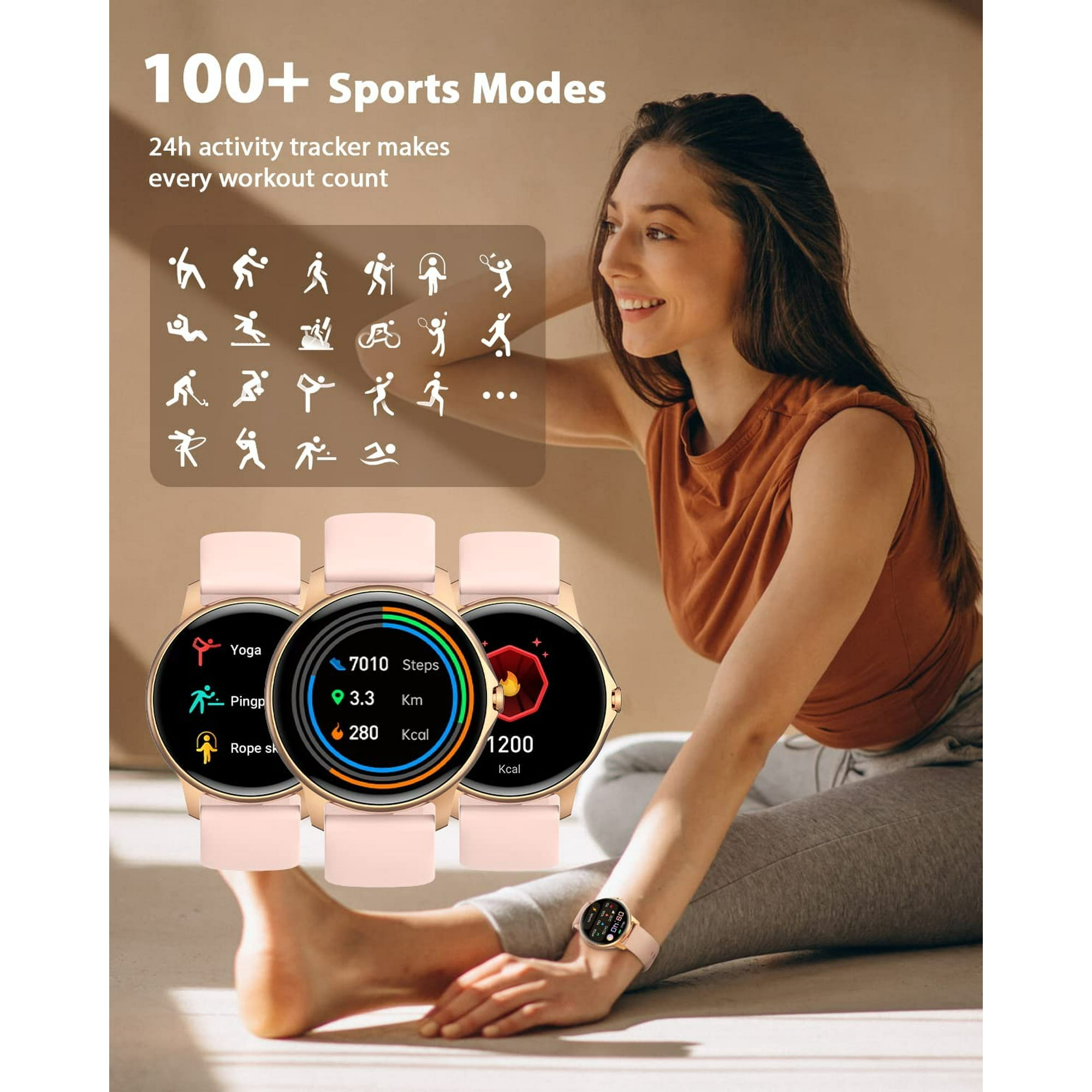 Smart Watch with Bluetooth Call for Women Smartwatch with SpO2 Heart Rate Sleep Pedometer Fitness Tracker IP68 Waterproof Camera DIY Dial Control Weather Watch Step Counter for Android iOS Phone Walma...