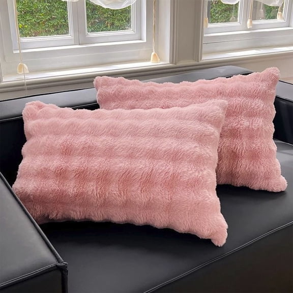 Plush Pillow Cover, Luxurious Soft Fuzzy Pillow Case Standard Size with Zipper, Decorative Long Pile Bubbled Texture for Bedroom and Living Room